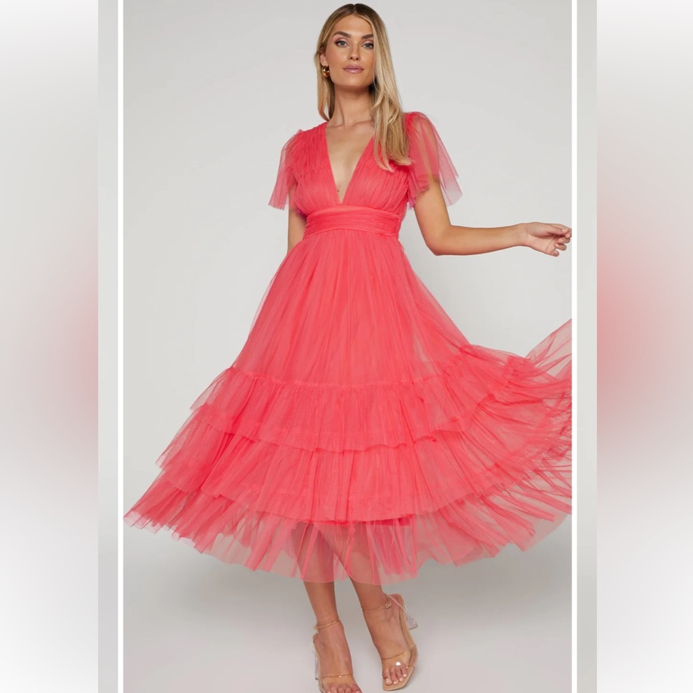 NWT Showpo JIRAYE MIDI DRESS - Coral sz 4